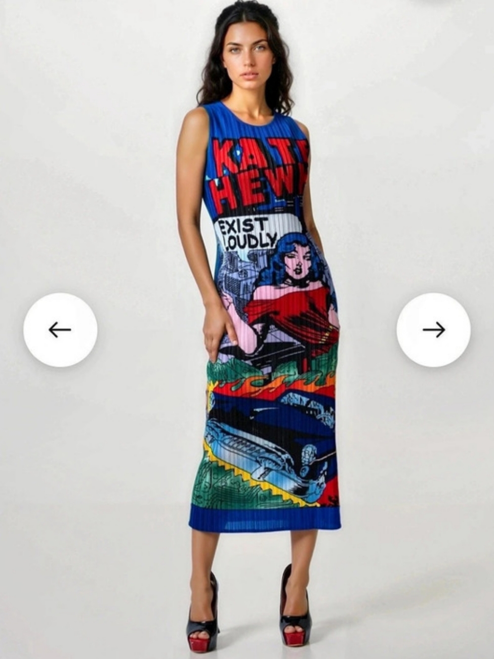 KATE HEWKO COMIC TUBE TANK DRESS PLEATED POP ART MIDI ONE SIZE NWT